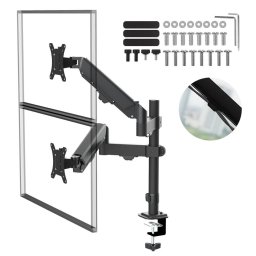 Suport pentru 2 monitoare MC-136, arc cu gaz, 17–32'', max 10kg, reglare completa, VESA 75x75/100x100, montaj pe birou, negru