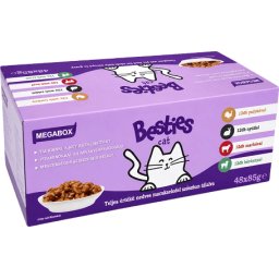 Besties Cat Megabox - Hrană umedă la plic pentru pisici, arome mixte (1 carton = 48 plicuri = 48 x 85 g) 4080 g