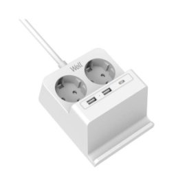 Set 2 x Prelungitor Well, 2 Prize, 2 x USB-A, 1 x USB-C, Incarcator Wireless, Cablu 3 x 1.5 mmp, 2 m