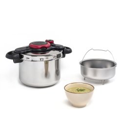 Oală sub presiune Tefal ClipsoMinut'® Easy P4624966, compatibil cu inducția, inox, indicator de presiune, 5 puncte de securitate, argintiu