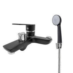Baterie cada cu para de dus Flow, monocomanda, negru/crom, zinc