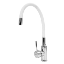 Baterie de bucatarie Flow cu pipa flexibila, alb/crom, zinc