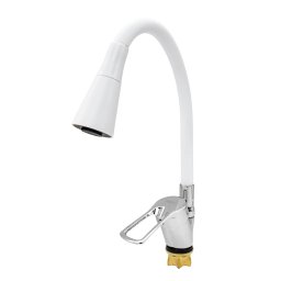 Baterie bucatarie Flow cu pipa flexibila alba, 2 functii, monocomanda