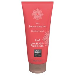 HOT - Shiatsu 2în1 cu aromă de căpșuni - lubrifiant pentru masaj - căpșună (200 ml)