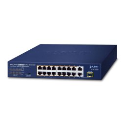 Switch PLANET 16-Port 10/100TX 802.3at PoE Unmanaged Fast Ethernet (10/100) Power over Ethernet (PoE) 1U Blue