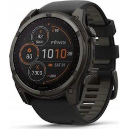 Smartwatch Fenix 8x Solar Sapphire 51mm - smartwatch premium - ramă gri din titanium DLC si curea din silicon neagră-gri