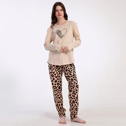 Pijama Damă din Bumbac 100% Vienetta, Model 'Love is In The Air' Set cu Pantaloni Lungii Animal Print