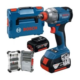 Bosch - GDX 18V-285 - Masina de insurubat cu impact cu 2 acumulatori si incarcator, Li-Ion, 18 V, 5 Ah, patrat 1/2 inch si hexagon interior 1/4 inch, 285 Nm, M8-M18, valiza speciala, accesorii