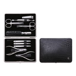 Set de manichiura Leather Case, 10 Pieces - Black