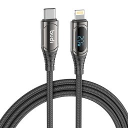 Cablu USB-C la Lightning LED Budi, 20W, 1,5 m (negru)