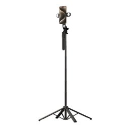 Selfie stick WH181D-Y1S 1.75m cu trepied telescopic si lampa dubla, suport telefon, culoare negru