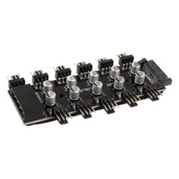 Hub Lamptron SP105 pentru ventilatoare PWM, 10 x 4-Pin PWM, alimentare SATA / Molex, culoare neagra, LAMP-SP105