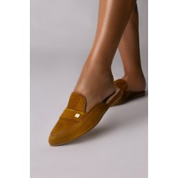 Papuci Carlotta piele naturala ponei camel cu accesoriu auriu