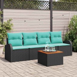 Set de canapele pentru gradina 5 pcs Negru si Turcoaz poliratan GartenMobel Dekor