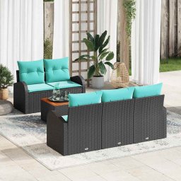 Set de canapele pentru gradina 6 pcs Negru si Turcoaz poliratan GartenMobel Dekor