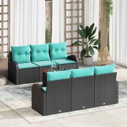 Set de canapele pentru gradina 7 pcs Negru si Turcoaz poliratan GartenMobel Dekor