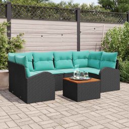Set de canapele pentru gradina 7 pcs Negru si Turcoaz poliratan GartenMobel Dekor