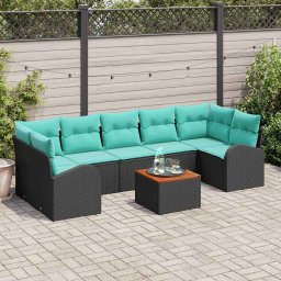 Set de canapele pentru gradina 8 pcs Negru si Turcoaz poliratan GartenMobel Dekor
