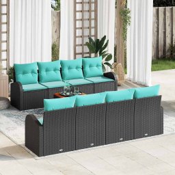 Set de canapele pentru gradina 9 pcs Negru si Turcoaz poliratan GartenMobel Dekor