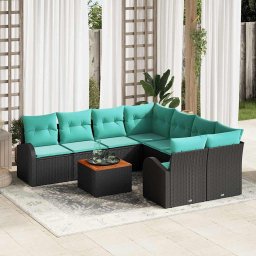 Set de canapele pentru gradina 9 pcs Negru si Turcoaz poliratan GartenMobel Dekor