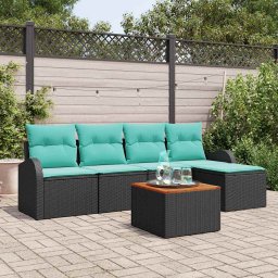 Set de canapele pentru gradina 6 pcs Negru si Turcoaz poliratan GartenMobel Dekor