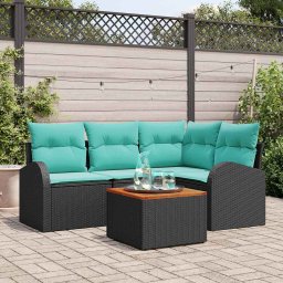 Set de canapele pentru gradina 5 pcs Negru si Turcoaz poliratan GartenMobel Dekor