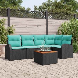 Set de canapele pentru gradina 6 pcs Negru si Turcoaz poliratan GartenMobel Dekor