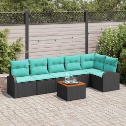 Set de canapele pentru gradina 7 pcs Negru si Turcoaz poliratan GartenMobel Dekor