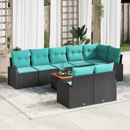 Set de canapele pentru gradina 9 pcs Negru si Turcoaz poliratan GartenMobel Dekor