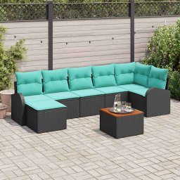 Set de canapele pentru gradina 8 pcs Negru si Turcoaz poliratan GartenMobel Dekor