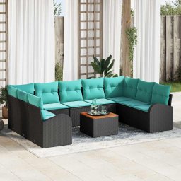Set de canapele pentru gradina 10 pcs Negru si Turcoaz GartenMobel Dekor