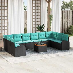 Set de canapele pentru gradina 11 pcs Negru si Turcoaz GartenMobel Dekor