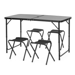 Set masa pliabila de camping cu 4 scaune, înaltime reglabila, negru