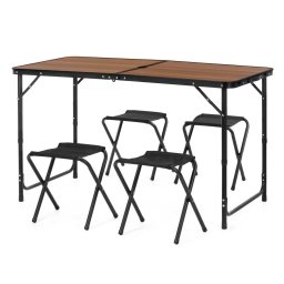 Set masa pliabila de camping cu 4 scaune, înaltime reglabila, aluminiu