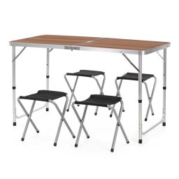 Set masa pliabila de camping cu 4 scaune, înaltime reglabila, aluminiu si MDF