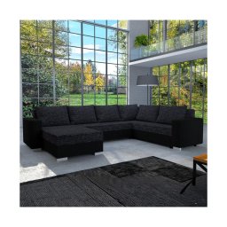 Canapea extensibilă în U, tapițată, universală YORK, negru/antracit
