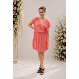 Rochie de vara din bumbac Paula cu imprimeu de stelute, nuanta caramiziu (Marime: 44, Culoare: CARAMIZIU)