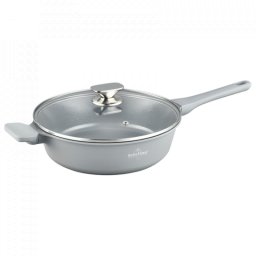 Tigaie adanca cu capac Swiss Haus SH-BDF28S, 28 x 8 cm, 3,9 l, Acoperire ceramica Sapphire, Fara PFAS, Inductie, Gri