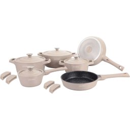 Set de oale si tigai Royalty Line Premium RL-OS1014, 14 h, Acoperire marmura, Inductie, Bej