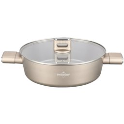 Cratita cu capac Swiss Haus SH-SCLC28CH, 28 x 8,5 cm, 4,4 L, Acoperire ceramica Sapphire, Fara PTFE/PFAS/PFOA, Inductie, Sampanie