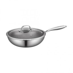Tigaie wok cu capac Swiss Haus SH-ZGW28, 28 x 9 cm, 4 l, Acoperire ceramica Sapphire, Cuptor pana la 260°C, Inductie, Argintiu