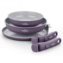 Set de tigai Swiss Haus SH-GCFP5LT, 5 piese, Acoperire ceramica Sapphire, Manere detasabile, Inductie, Violet
