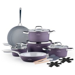 Set de oale si tigai Swiss Haus SH-CC4014T, 14 piese, Ceramica Sapphire, Inductie, Cuptor pana la 220°C, Fara PFAS, Violet