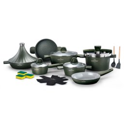 Set vase de gatit Swiss Haus SH-GPC3020G, 20 piese, Acoperire ceramica Sapphire, Fara PFAS, Cuptor pana la 220°C, Inductie, Verde