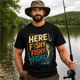 Tricou Pescar Personalizat , zHere Fishy Fishy Fishy, , Cadou Amuzant pentru Pasionatii de Pescuit