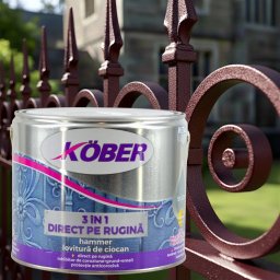 Vopsea antirugina, tip lovitura de ciocan, Rosu Bordeaux, 2.5 litri, Hammer Kober,