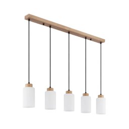Globo 15977-5H - Lustră suspendată pe cablu ROWENA 5xE27/60W/230V stejar/alb
