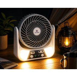 Ventilator Solar Reincarcabil EP-606, 15 cm, cu Panou Solar, 2 Becuri LED Incluse, Acumulator 3000 mAh, USB Power Bank, Lumina de Veghe, Incarcare Type-C, engros