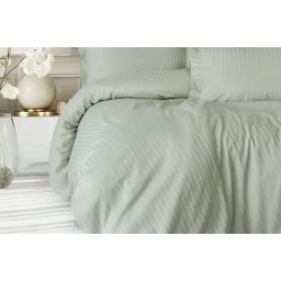 Set husa pilota + fata de perna, satin bumbac 100%, 155x220 cm + 80x80 cm, verde - Verificat A · Re-Bloom