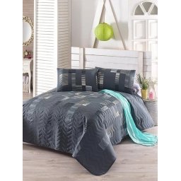 Eponj Home set cuvertura + 2 fete de perna, 65% bumbac/35% poliester, 220x240 cm + 2x60x60 cm, umplutura fibra 100%, lavabil 30°C, multicolor - Verificat A · Re-Bloom